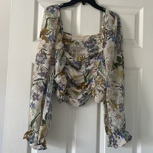 Love X Design RuchedSweetheart Neck Long Sleeve blouse